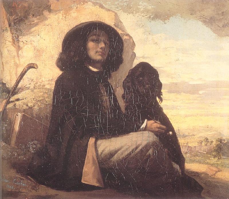 Courbet, Gustave Self-Portrait (Courbet with a Black Dog) China oil painting art